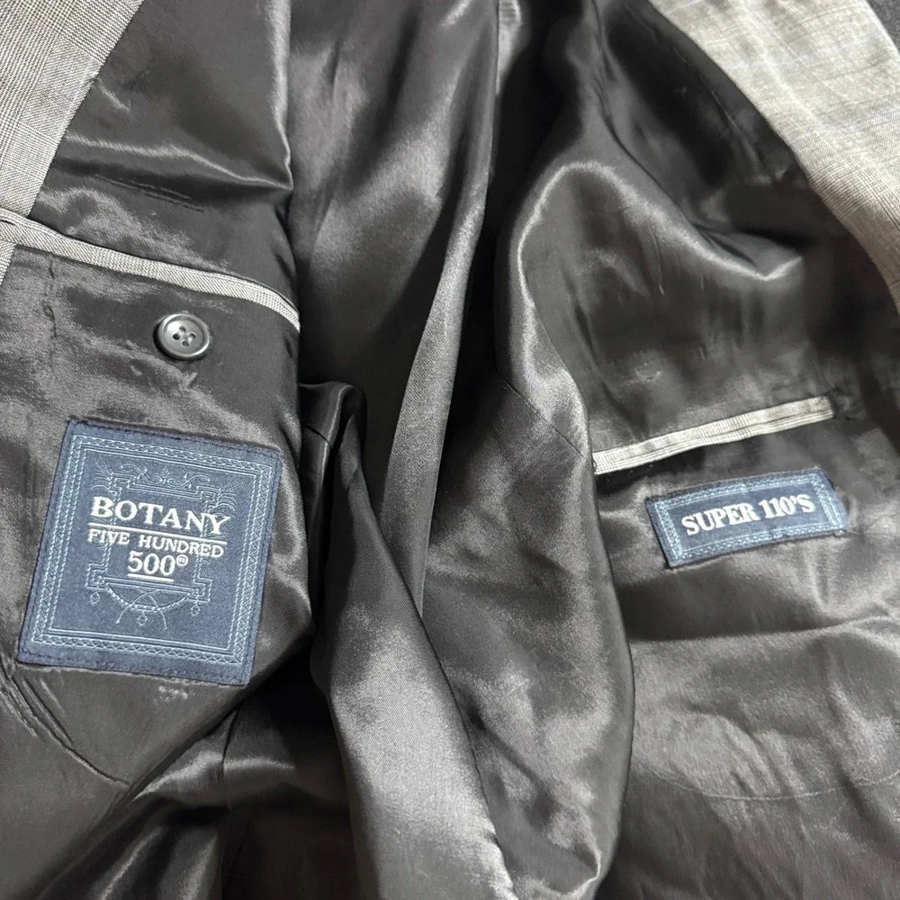 Botany 500 Super 110s Wool Plaid Two-Piece Suit 43R 36W Grey Made‎ in Italy